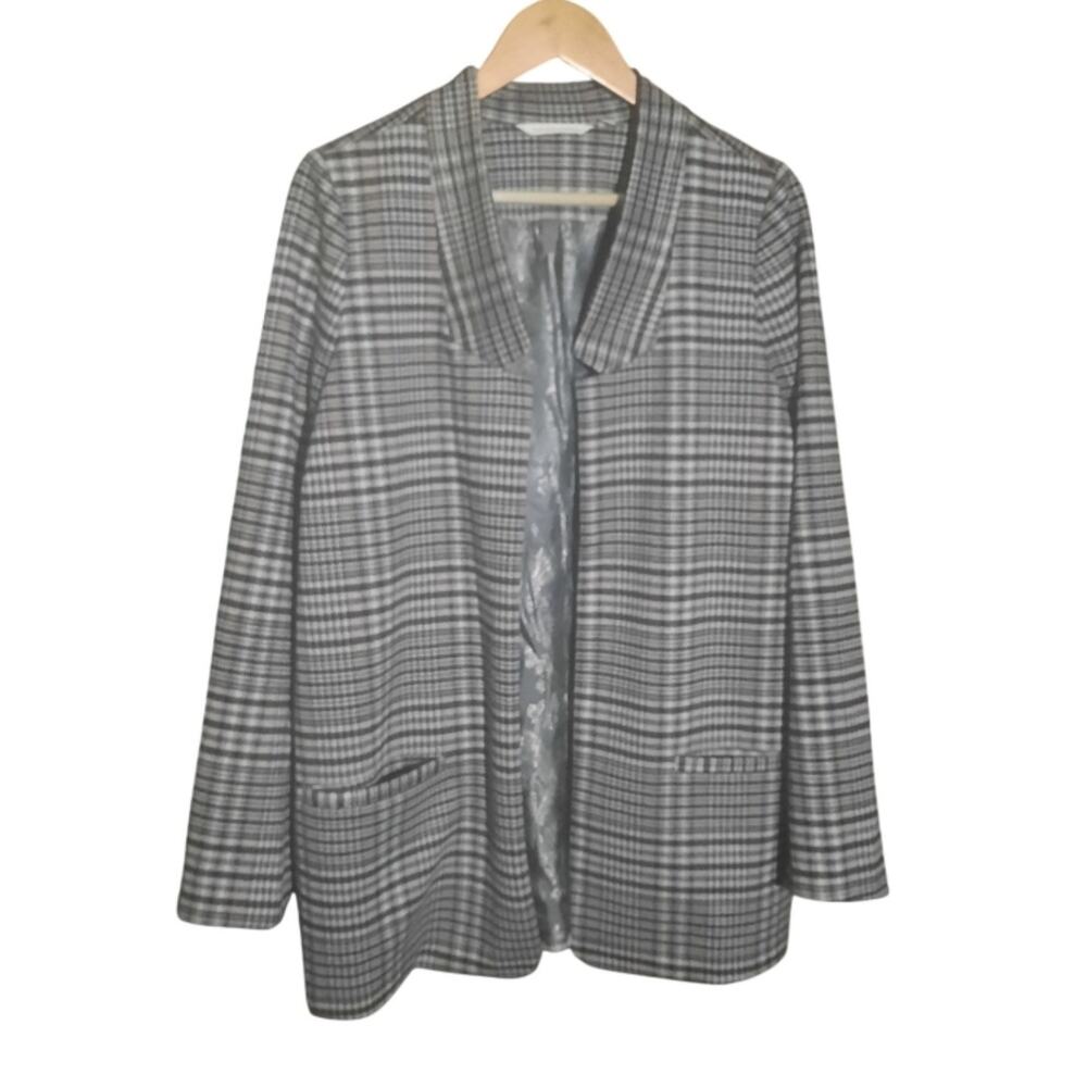 Soft Surroundings Womens Black Houndstooth Open Front Lined Jacket Size L
